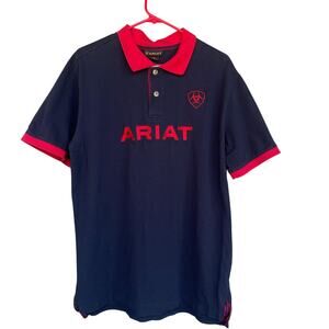 Ariat Polo Shirt Mens Large Volunteer Equestrian Embroidered Red Navy Riding